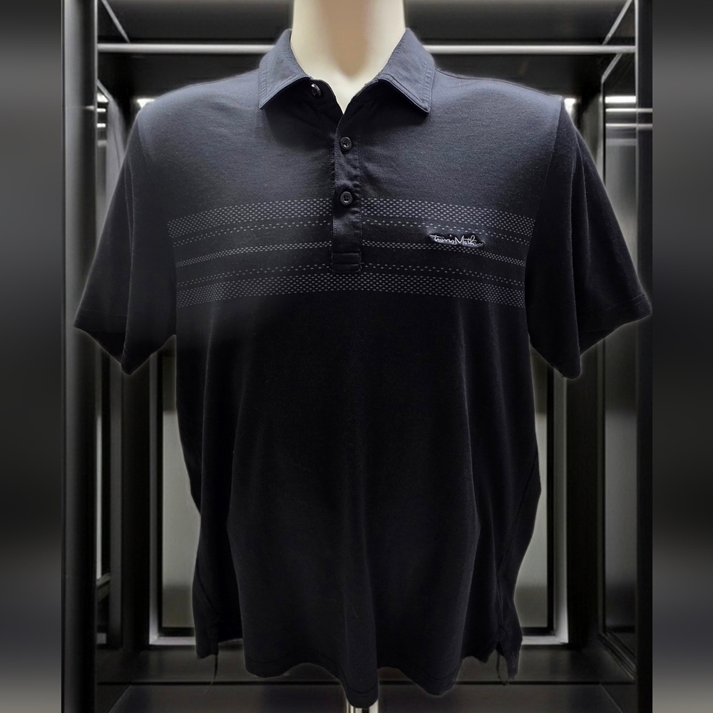 Travis Mathew Black Polo with Subtle Horizontal Stripe